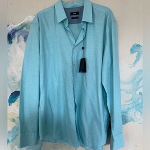 Hugo Boss Men's Shirt XXL Slim Fit Aqua Dobby Dot New with Tags